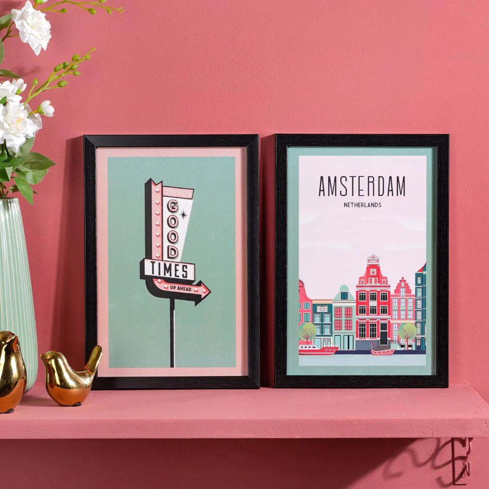 Vintage Travel Framed Poster Set Of 2 13x9 Inch