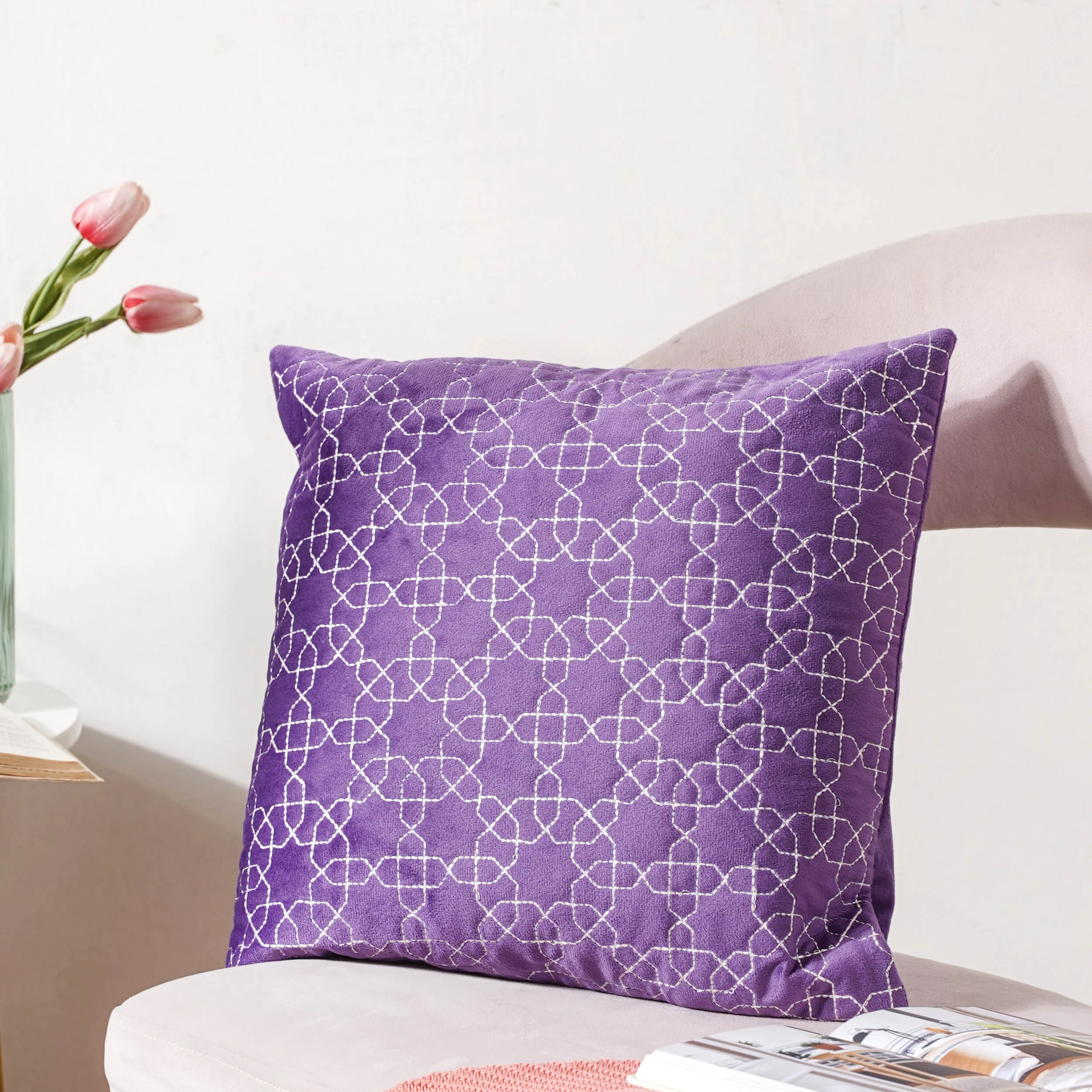 Violet Quilted Velvet Cushion Cover 16 inch - Image 3
