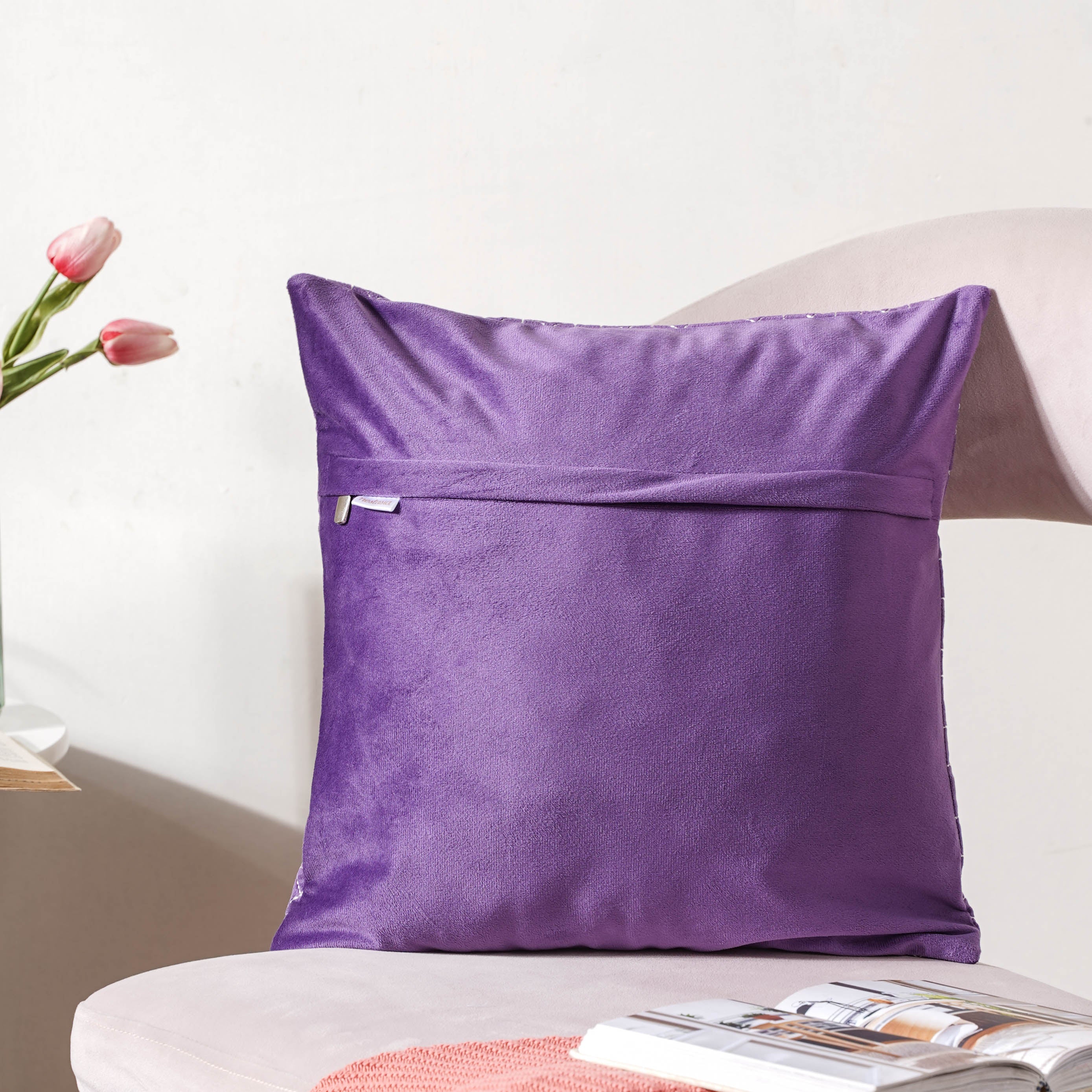 Violet Quilted Velvet Cushion Cover 16 inch - Image 4