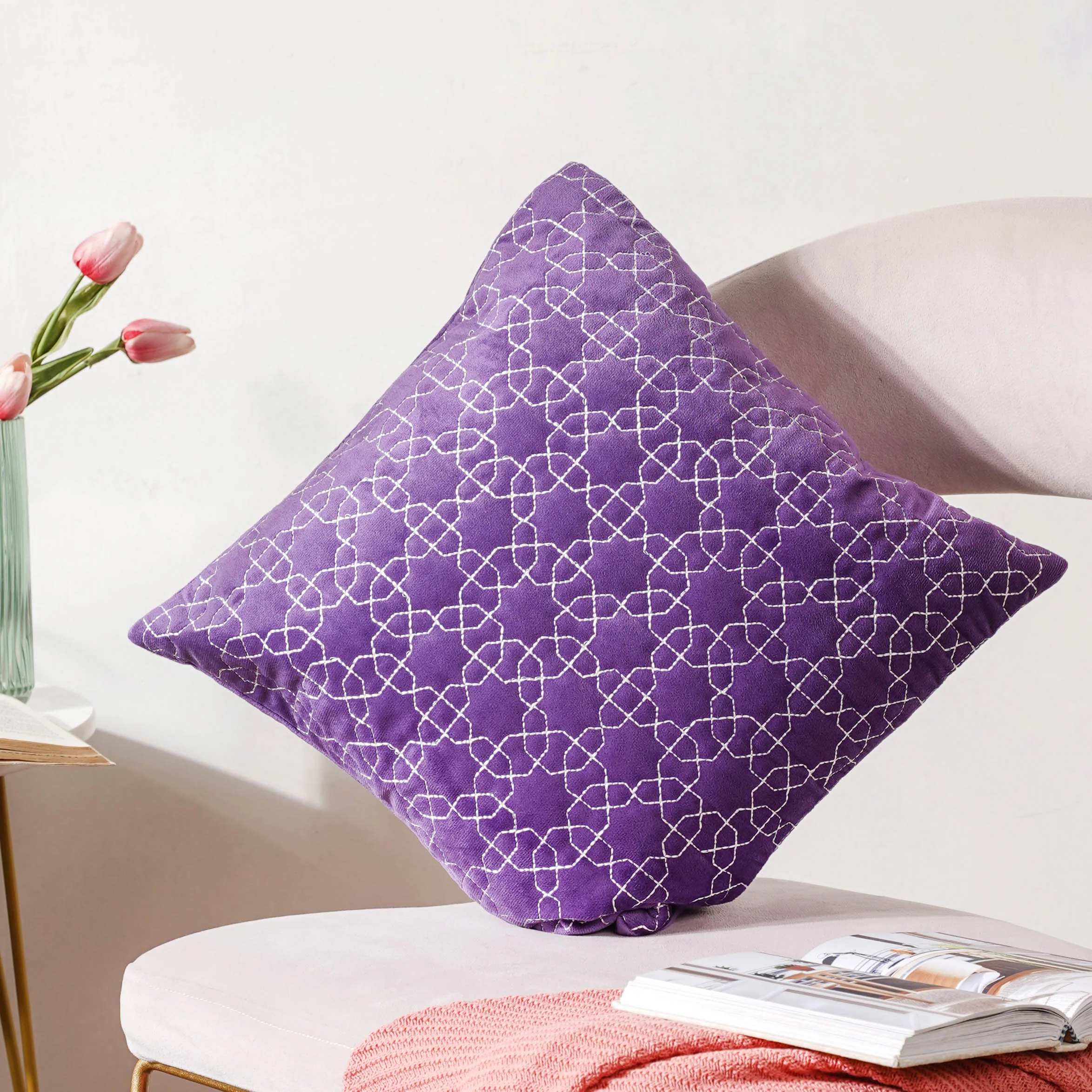 Violet Quilted Velvet Cushion Cover 16 inch - Image 5