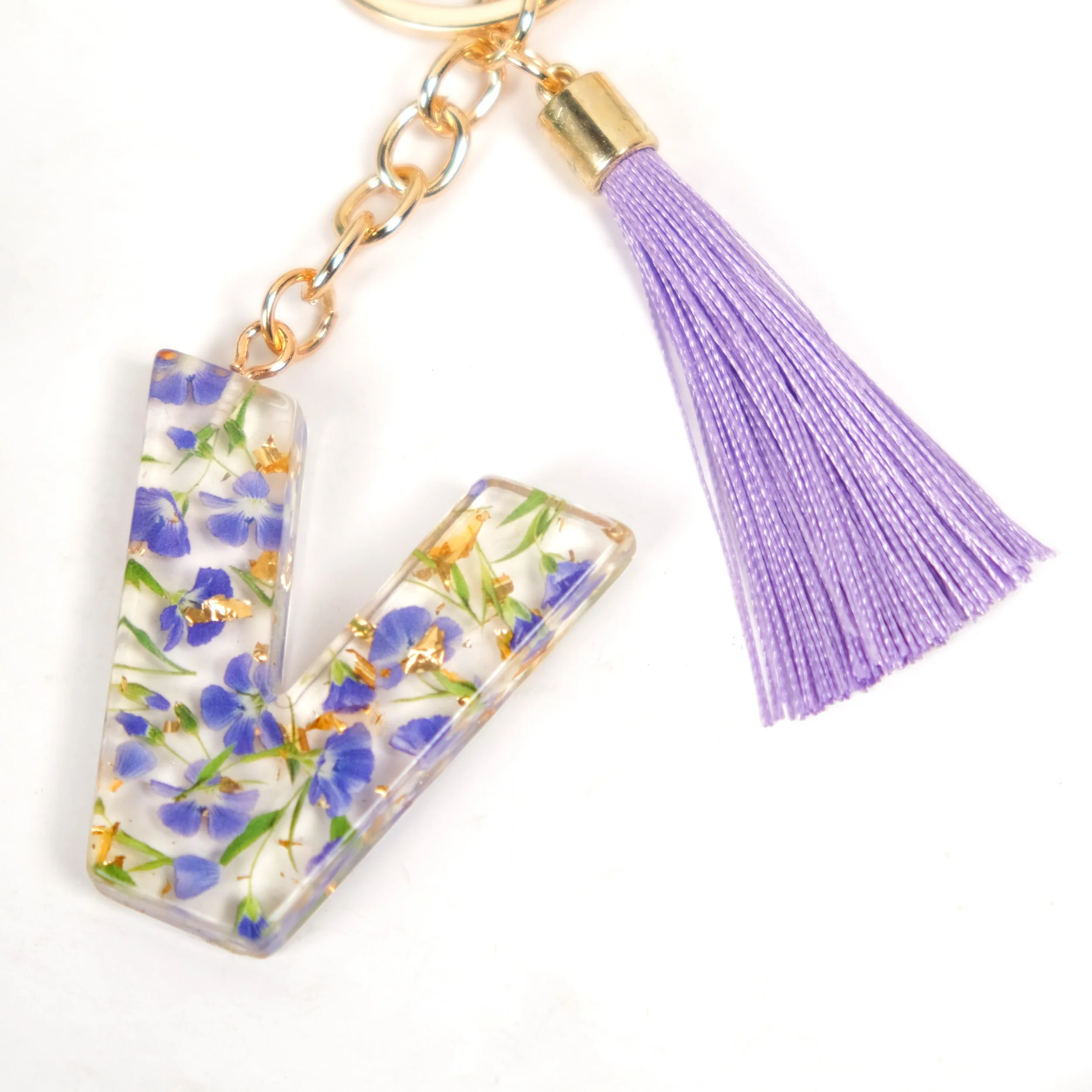 Violet Whimsy Pressed Flower V Keychain - Image 7