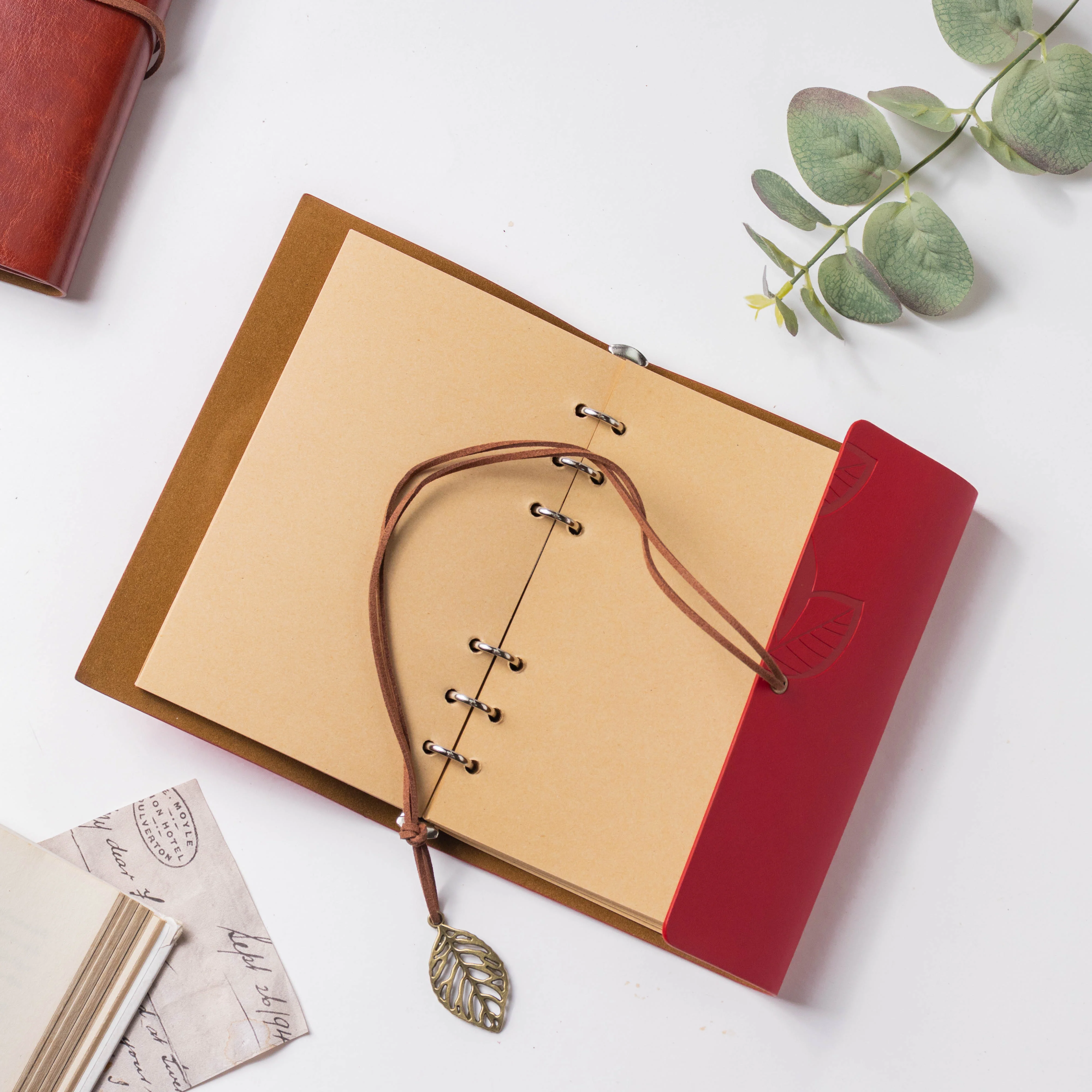 Wanderlust Leather Journal With Leaf Tassel Red 75 Pages - Image 2