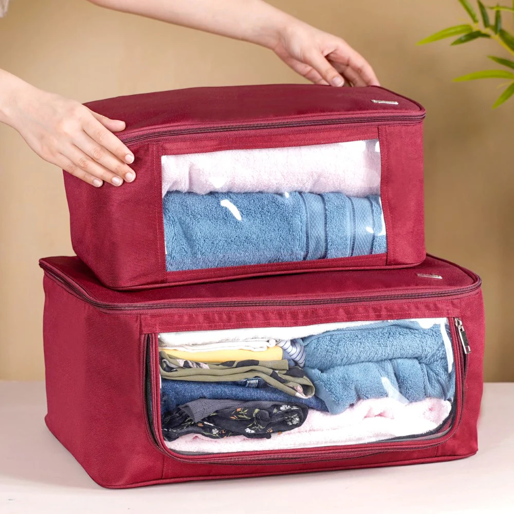 Clothes Storage Organiser Bag Set Of 2 Red - Image 2