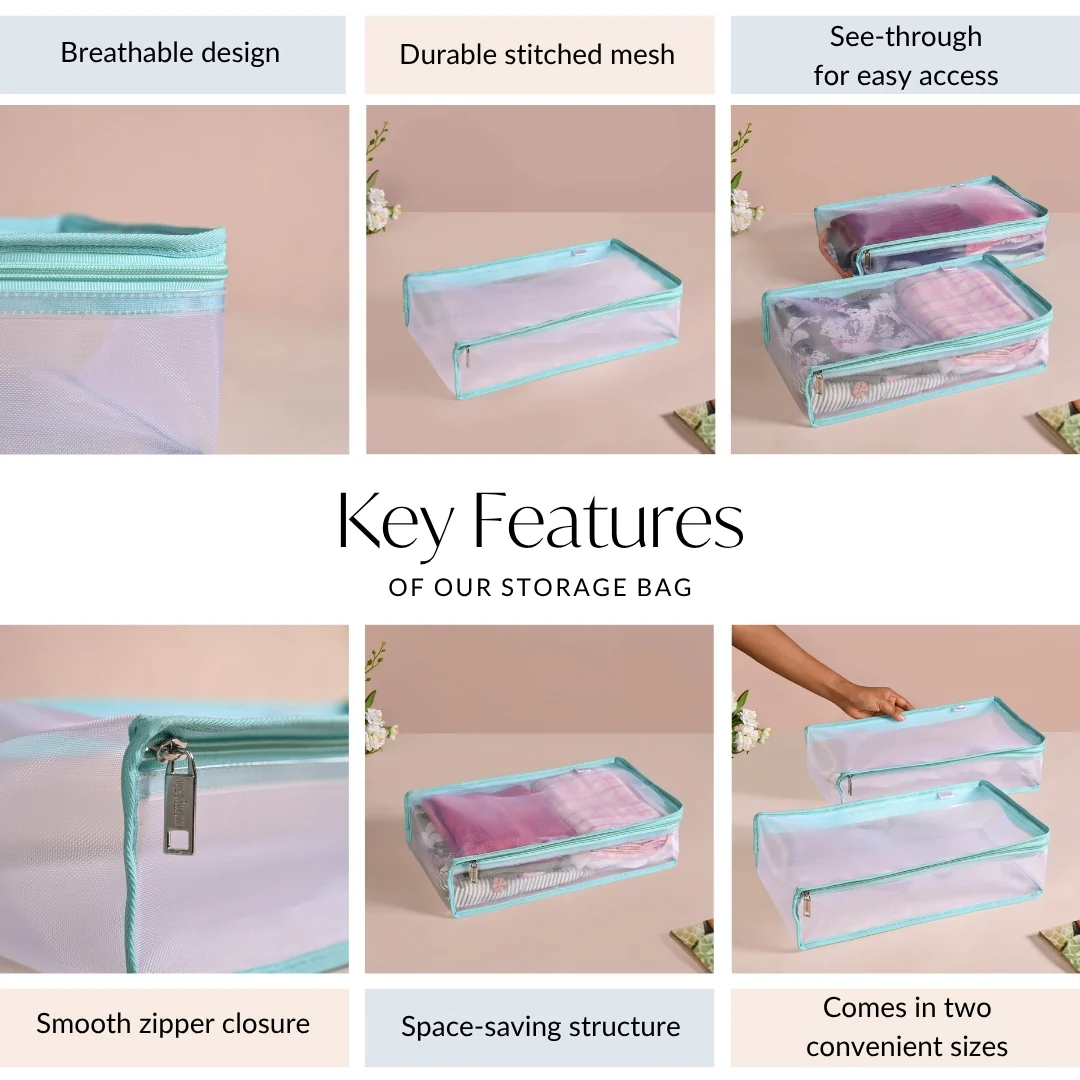 Wardrobe Organiser Storage Bags Pair In Aqua Green - Image 4