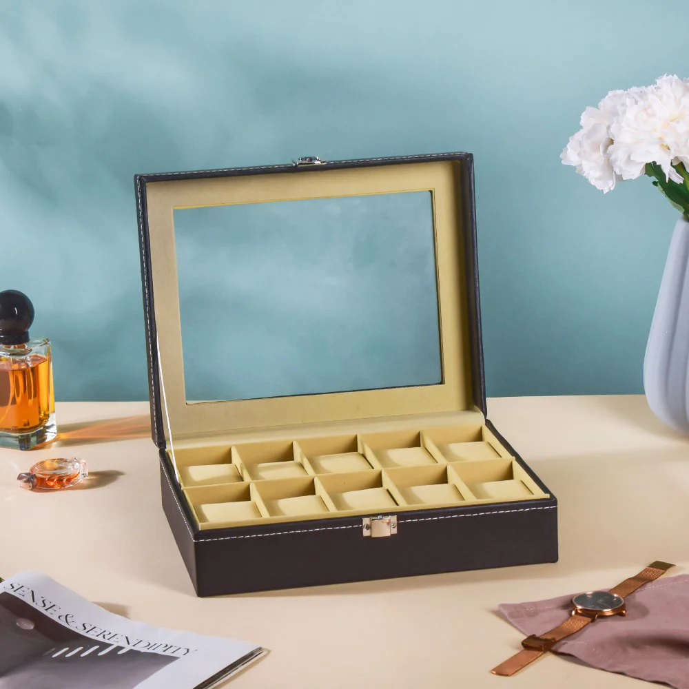 Watch Box Holder With 10 Cushioned Slots Black - Image 4