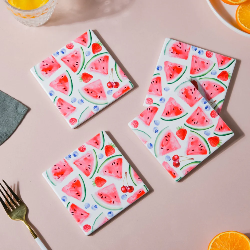 Watermelon Matte Ceramic Tile Coaster Set Of 4 - Image 4