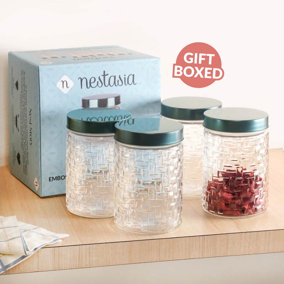 Weave Design Embossed Jar With Lid Set Of 4 1200ml - Image 5