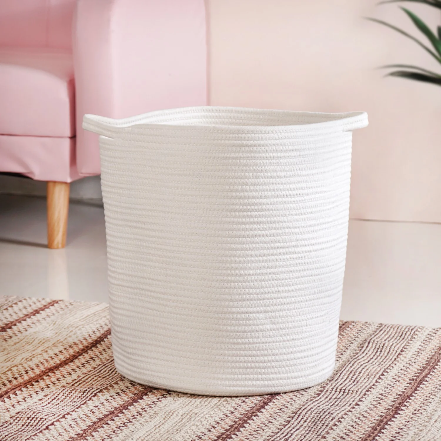 White Basket With Pink Flowers 40cm - Image 8