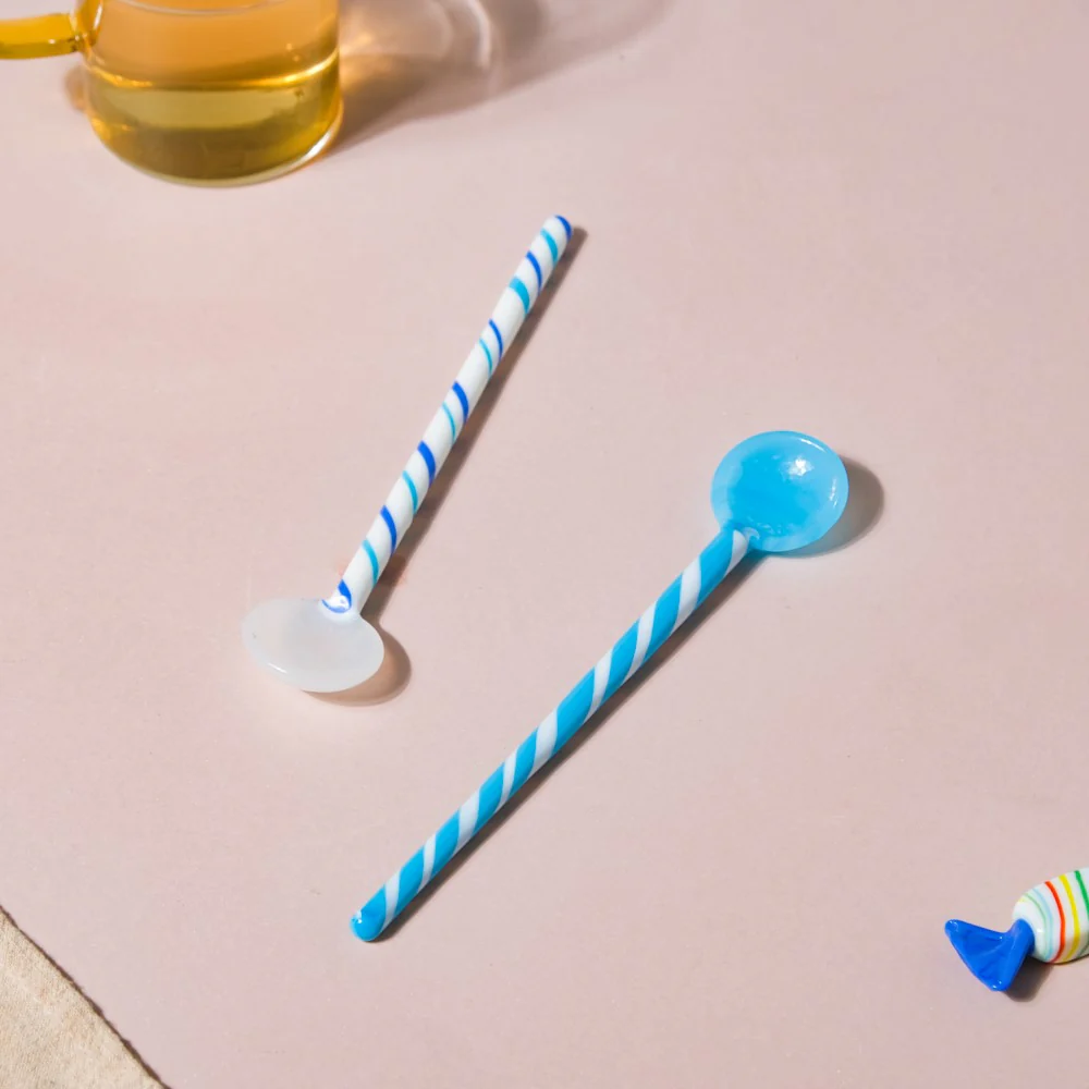White Blue Glass Spoon Stirrer Set Of Two 6.5 Inch - Image 10