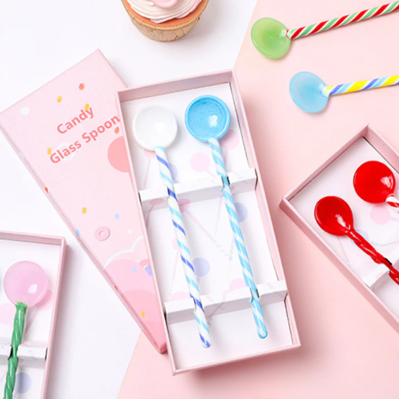 White Blue Glass Spoon Stirrer Set Of Two 6.5 Inch - Image 5
