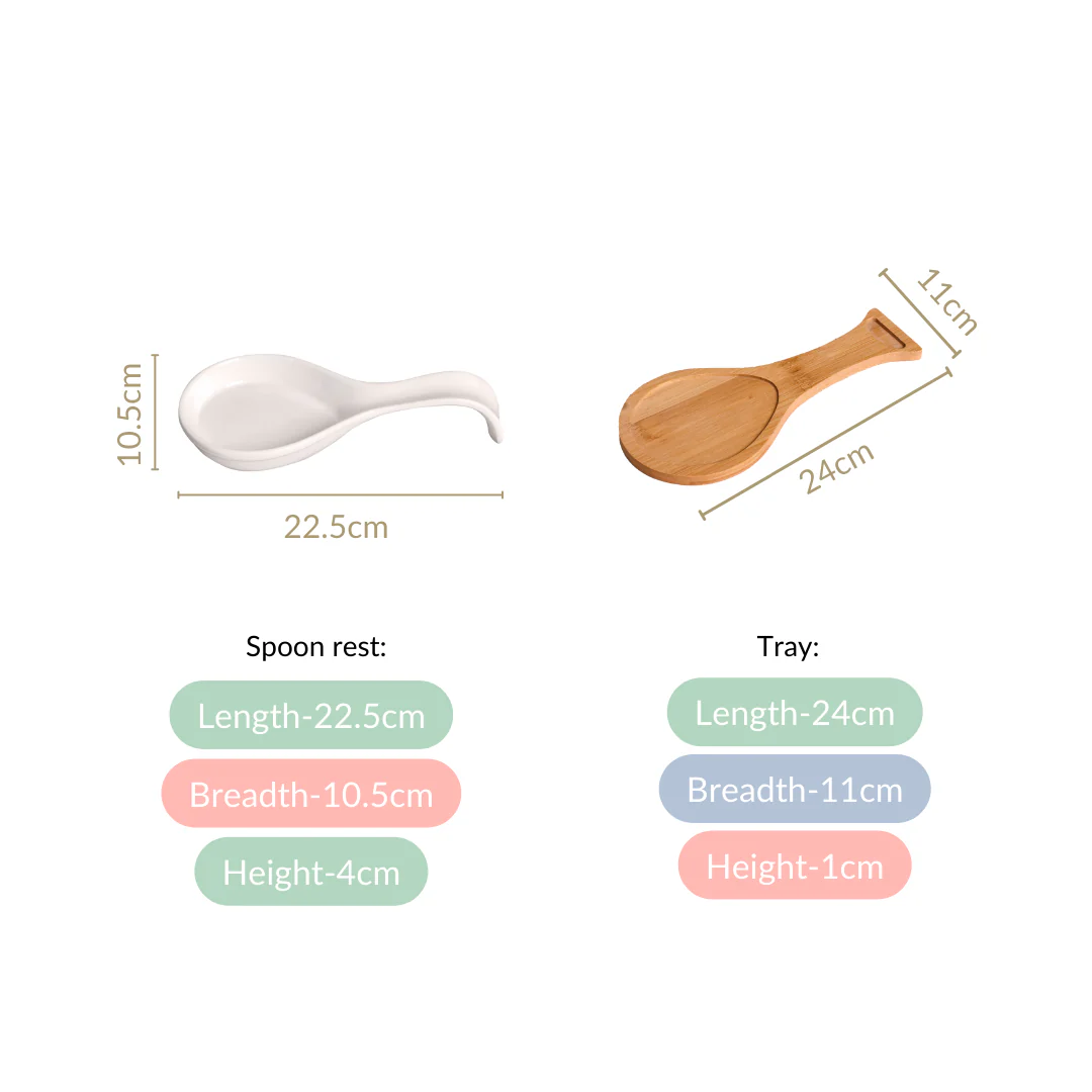 White Ceramic Spoon Holder With Wooden Tray - Image 4