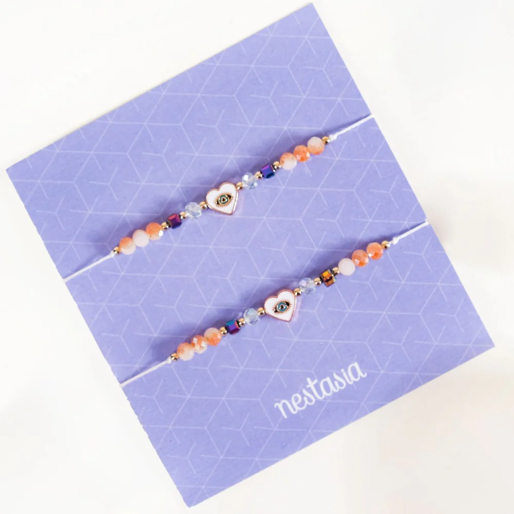 White Heart Hamsa Eye Amulet Charm Bracelet Set Of 2 - Image 4