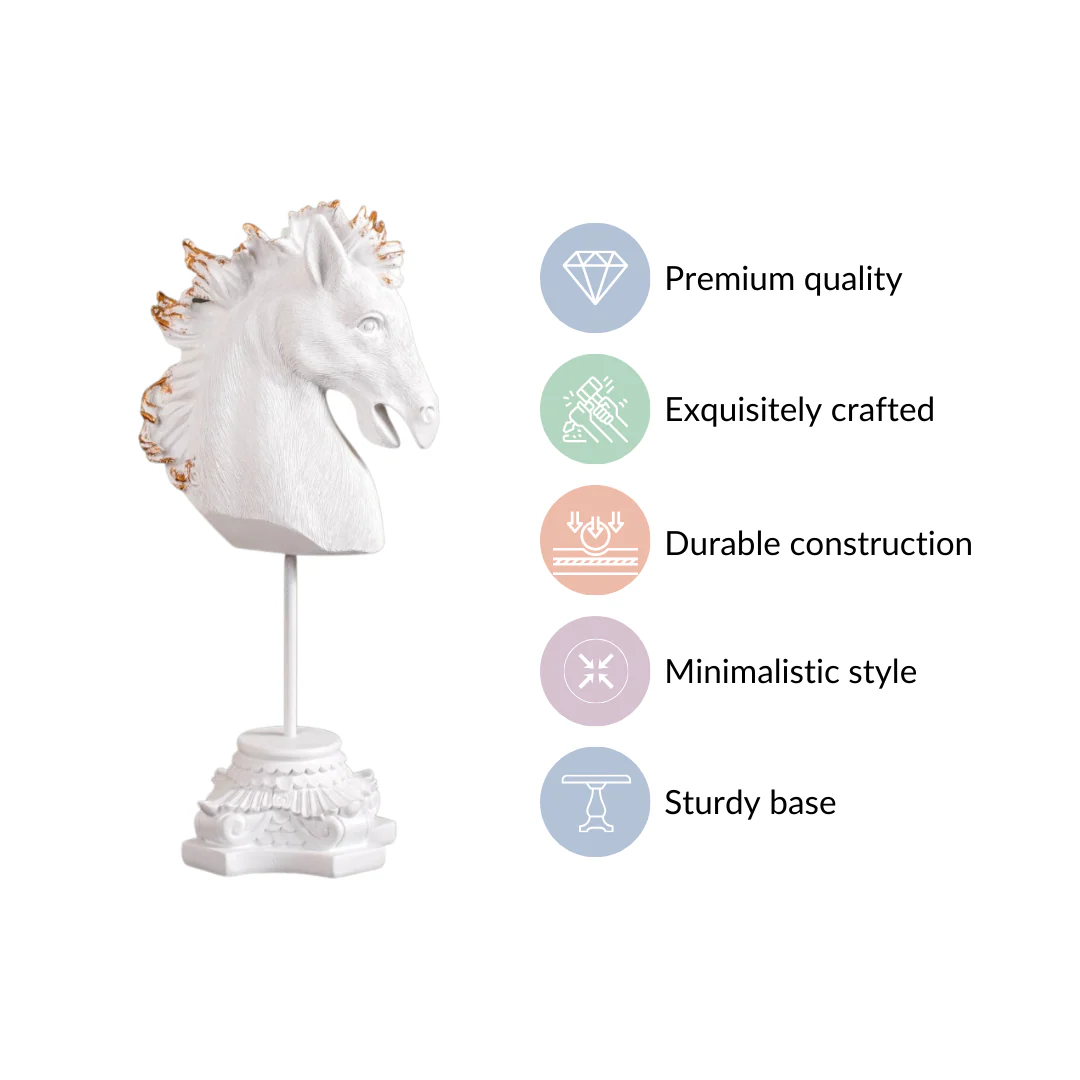 White Horse Bust Decor Showpiece With Stand Large - Image 5