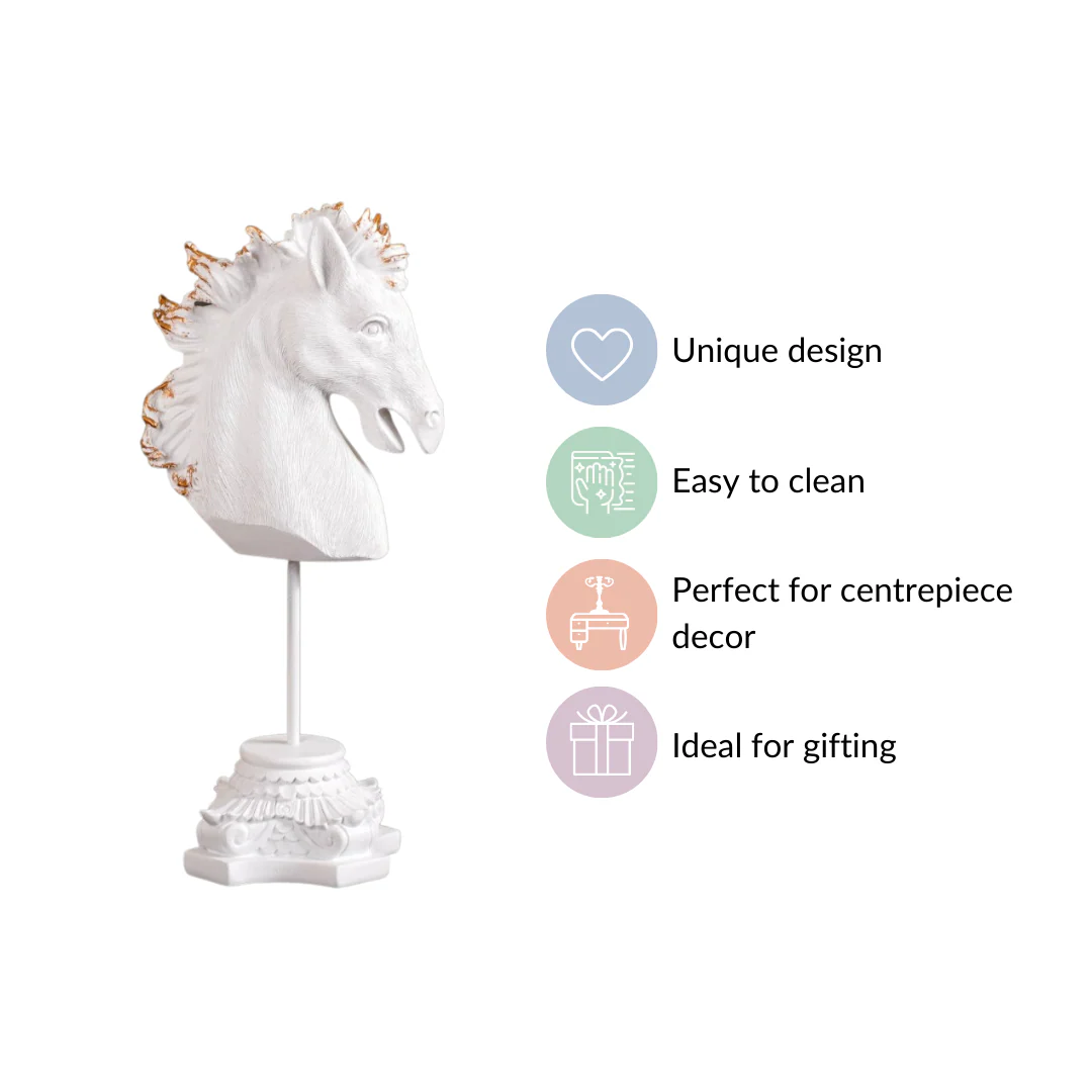 White Horse Bust Decor Showpiece With Stand Large - Image 6