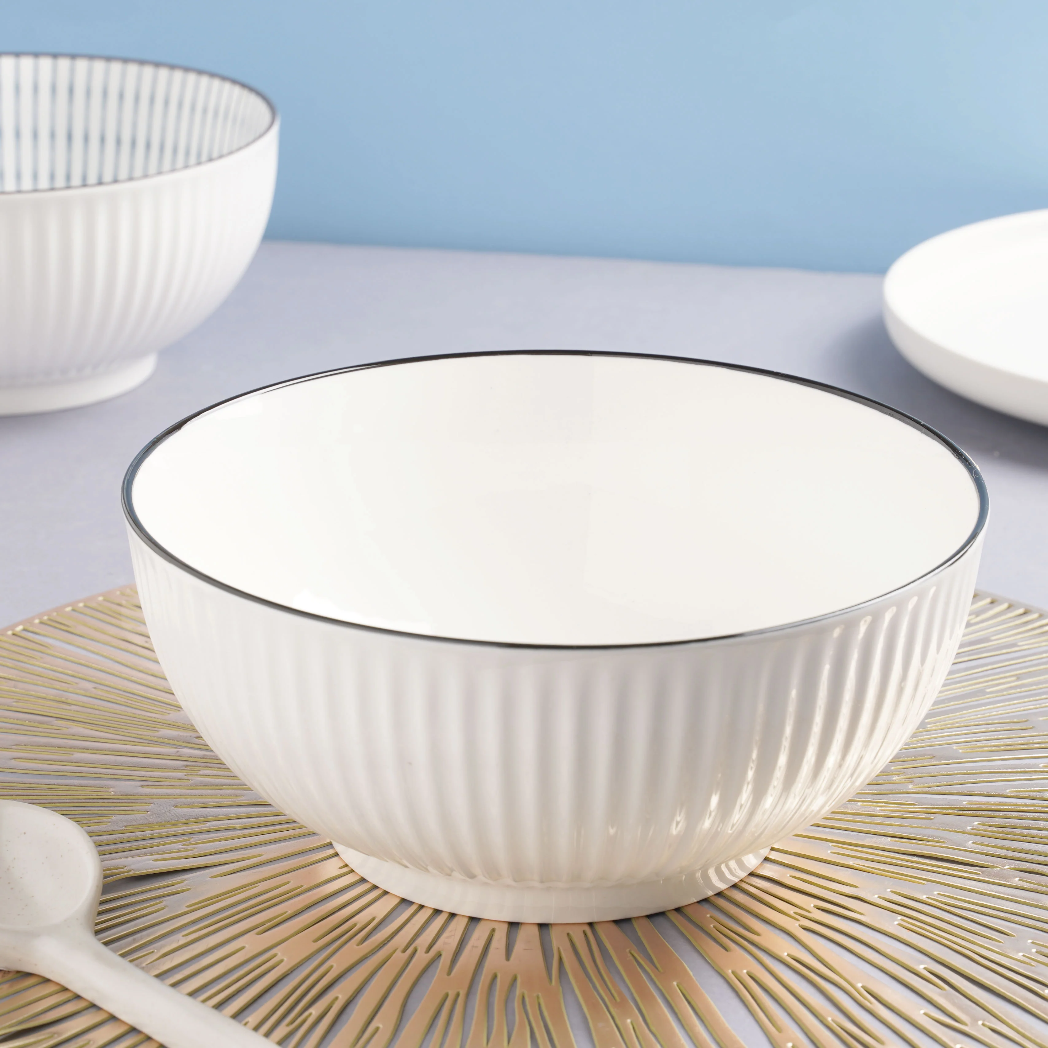 White Ribbed Serving Bowl - Image 3