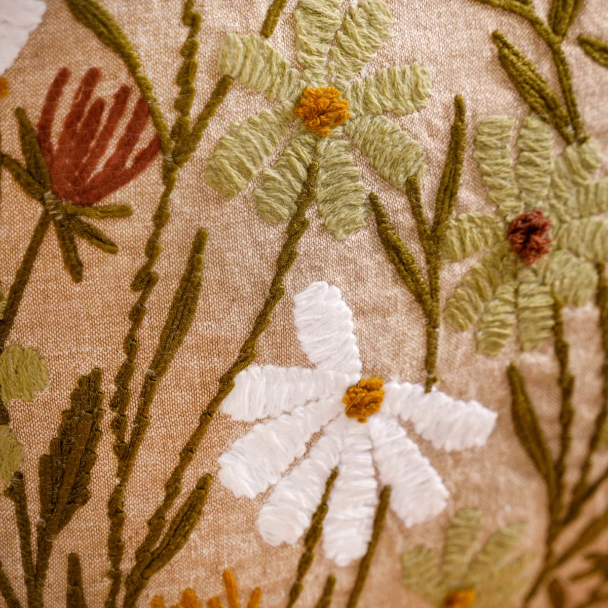 Wild Flower Embroidered Linen Cushion Cover 16x16 Inch - Image 6