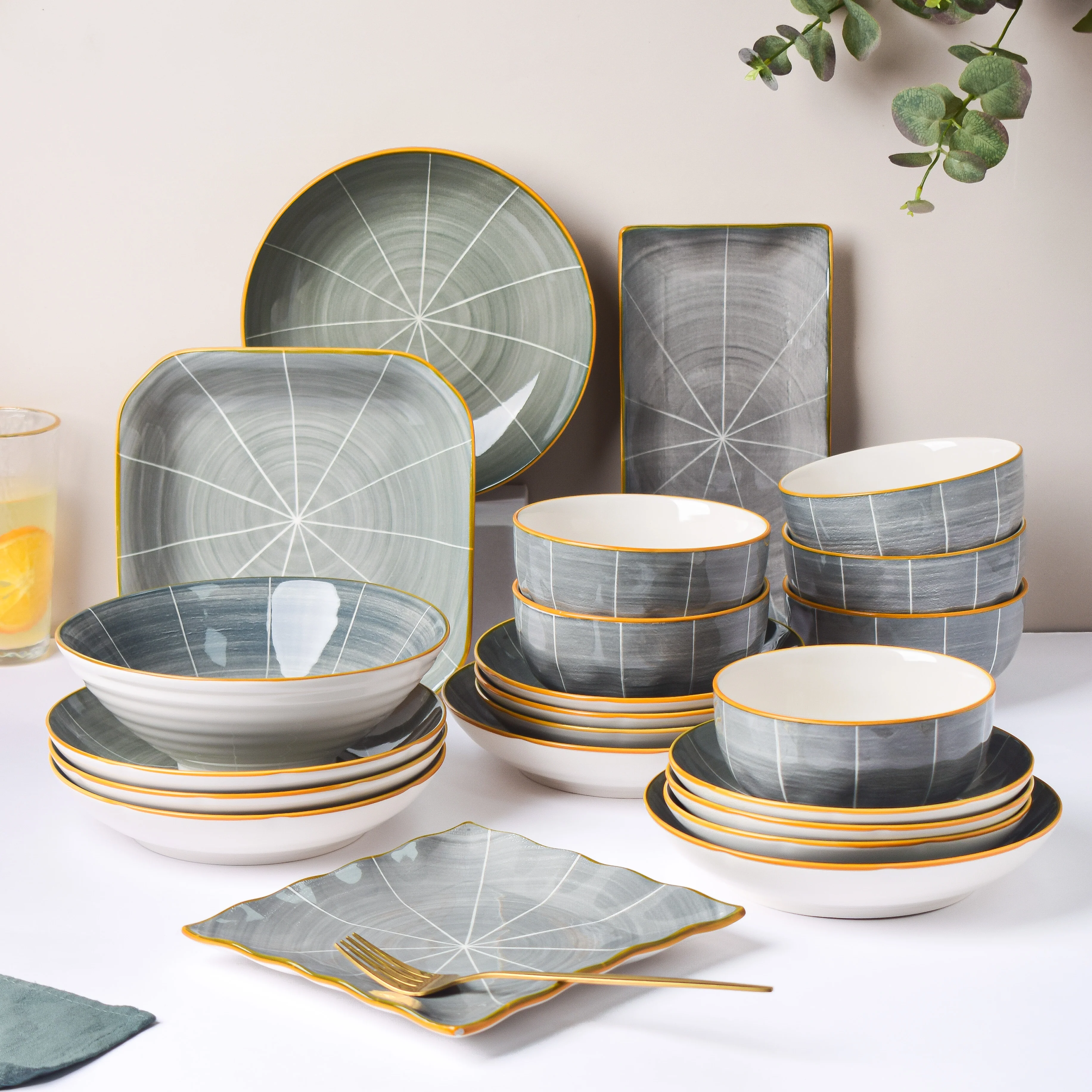 Willow Dark Grey 22 Piece Pasta Set For 6 - Image 2