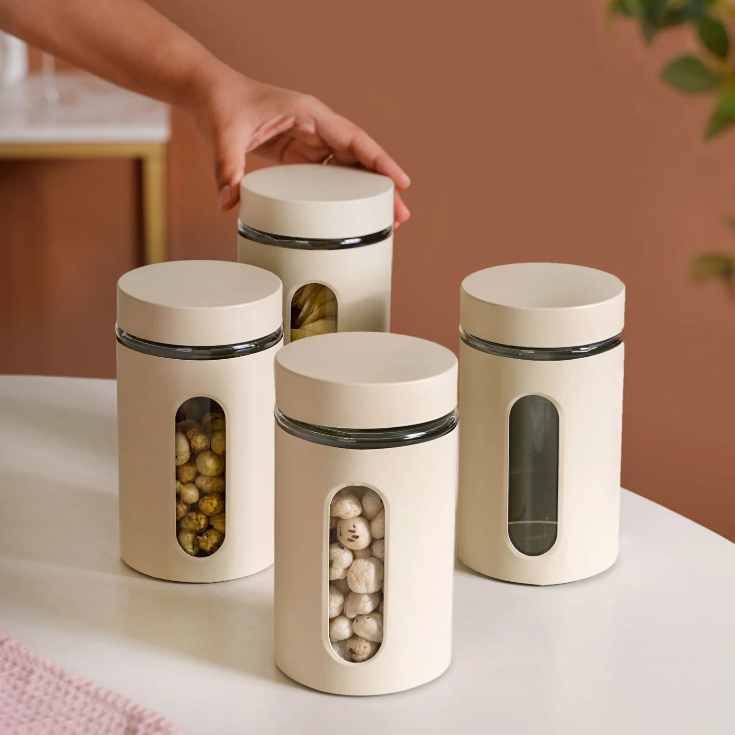 Winnie Set Of 4 Metal Cover Glass Canister With Window 1000ml - Image 2