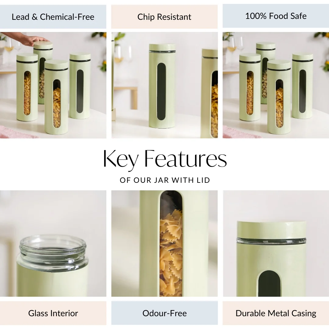 Winnie Tall Airtight Kitchen Canister With Window Set Of 4 Green 2000ml - Image 4