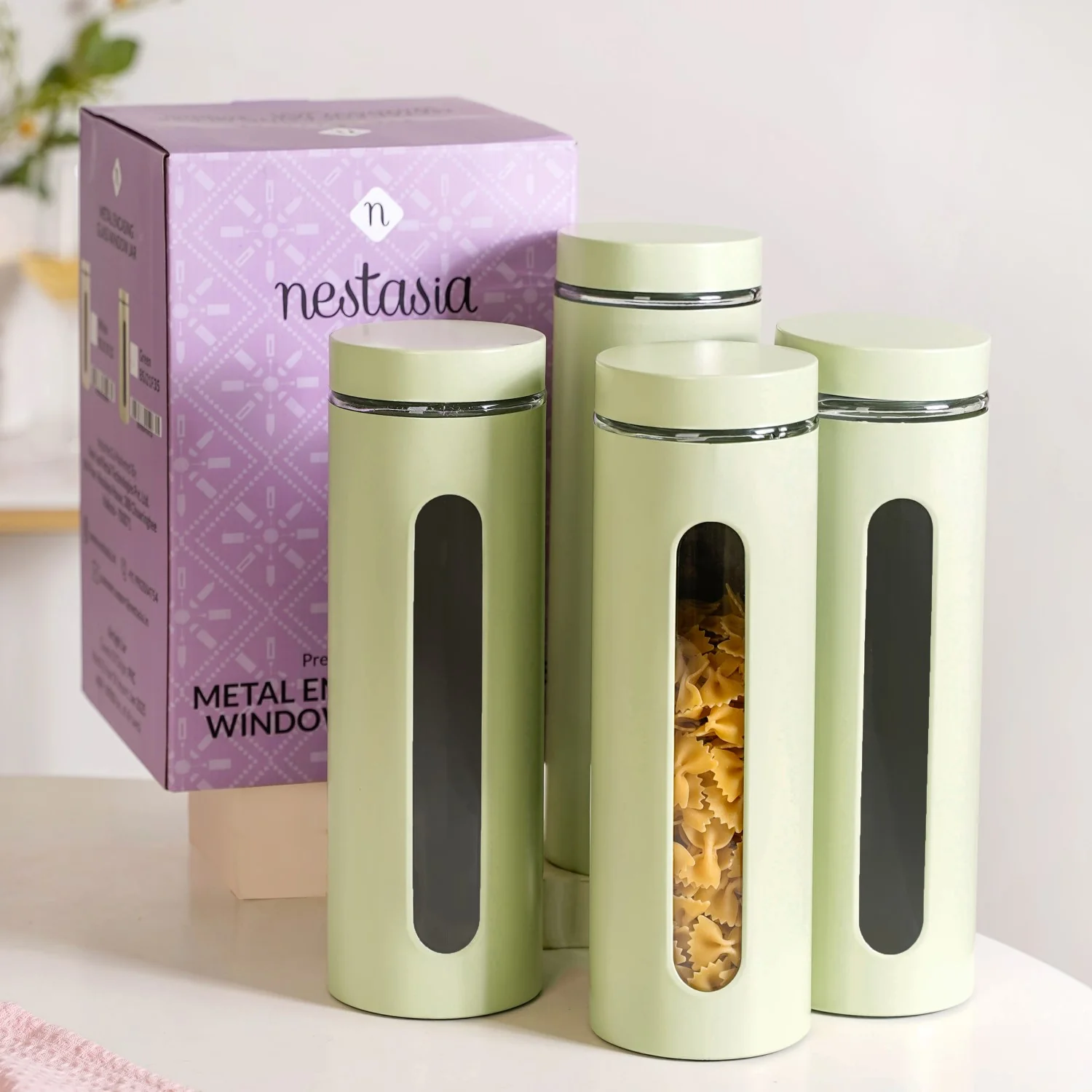 Winnie Tall Airtight Kitchen Canister With Window Set Of 4 Green 2000ml - Image 9