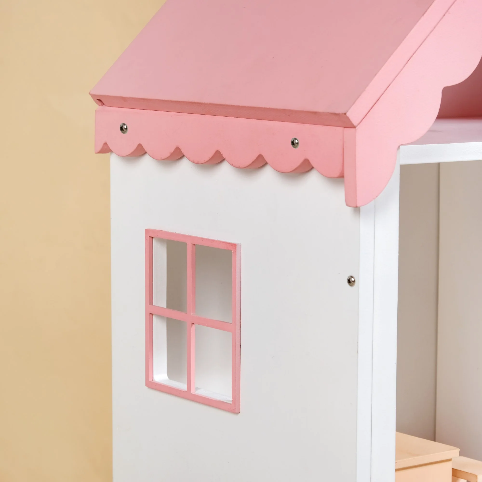 Wooden Dollhouse With Furniture Set Pink - Image 3