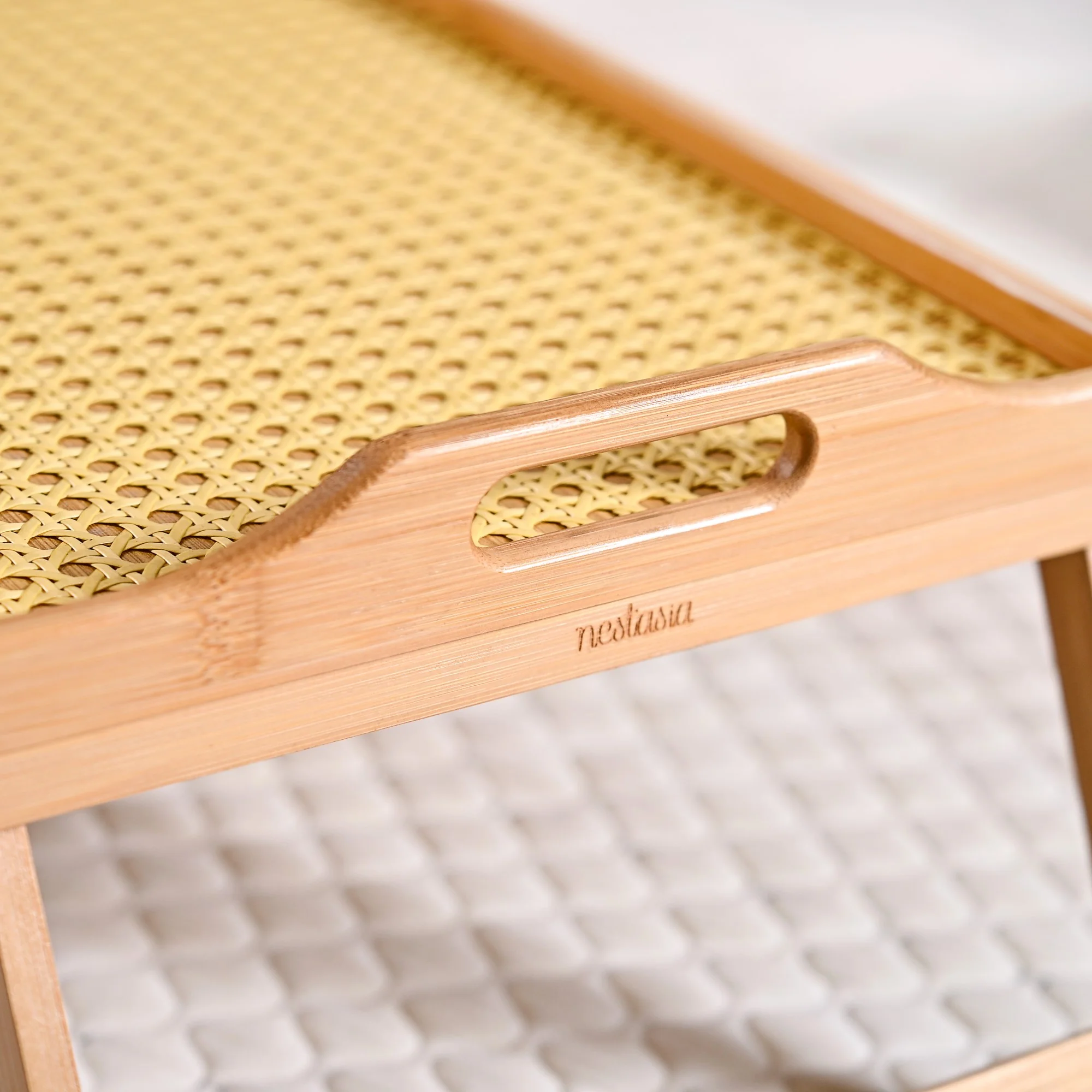 Wooden Folding Table With Rattan Weaving - Image 9