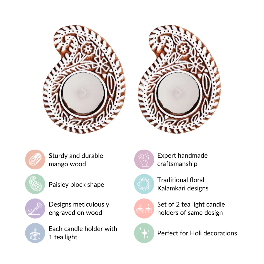 Wooden Paisley Block Candle Holder Set Of 2 - Image 5