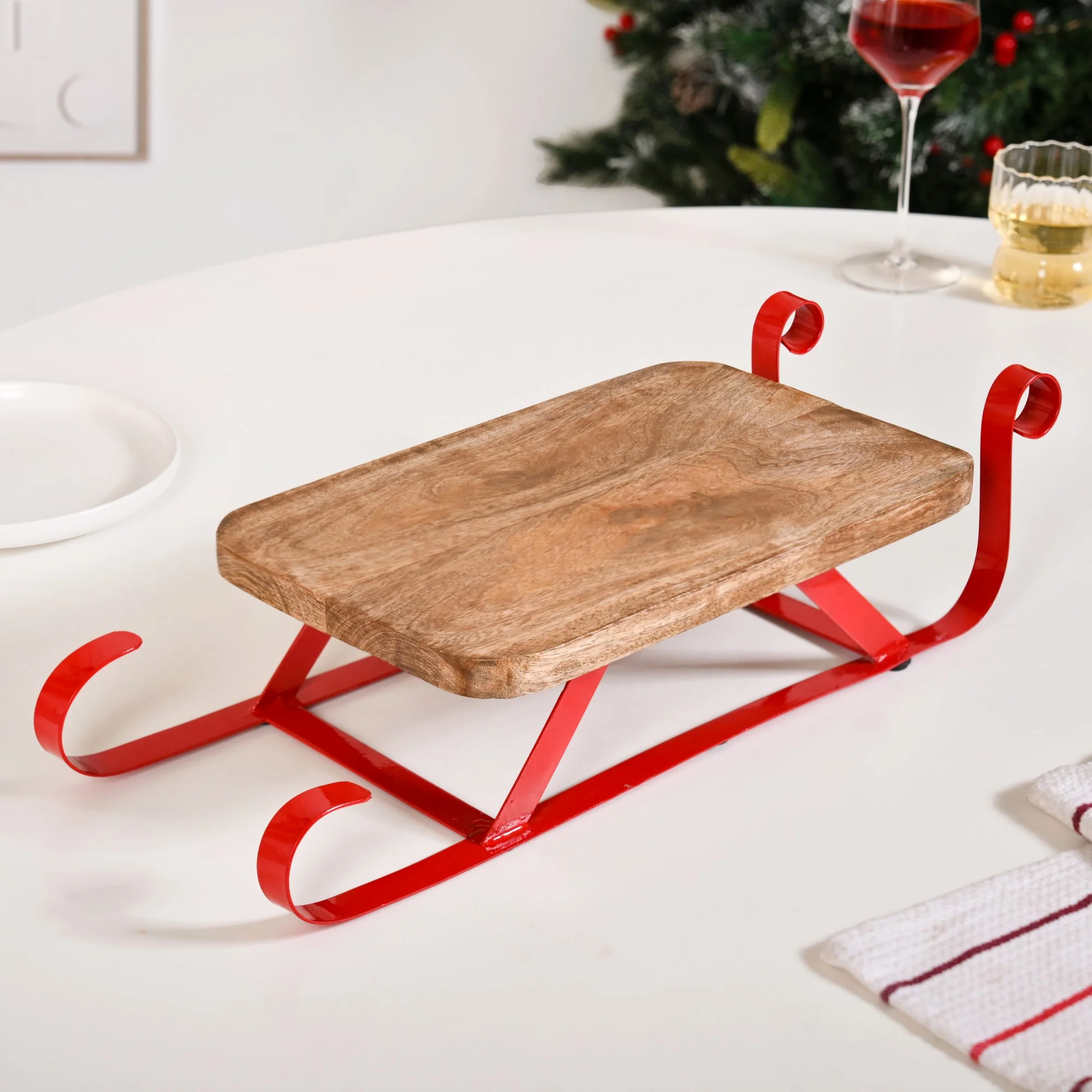 Wooden Sleigh Table Riser Serving Platter - Image 2