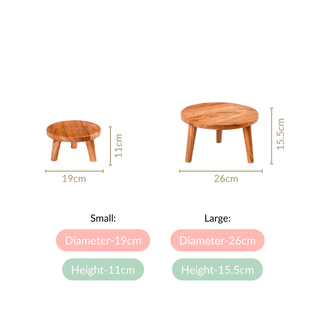 Wooden Stool Pedestal Serving Platter Set Of 2 - Image 4