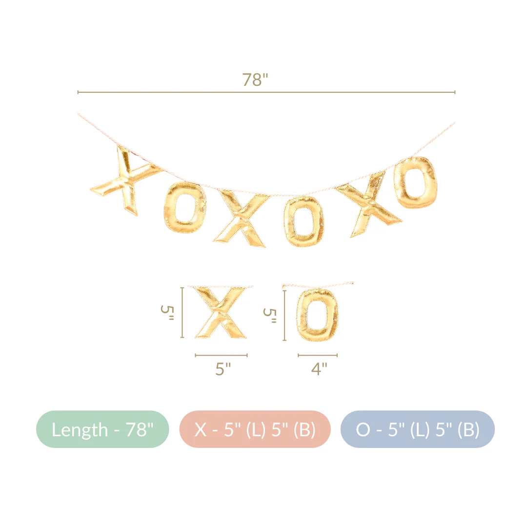 XOXO Gold Faux Leather Bunting For Wall Decoration 78 Inch - Image 3