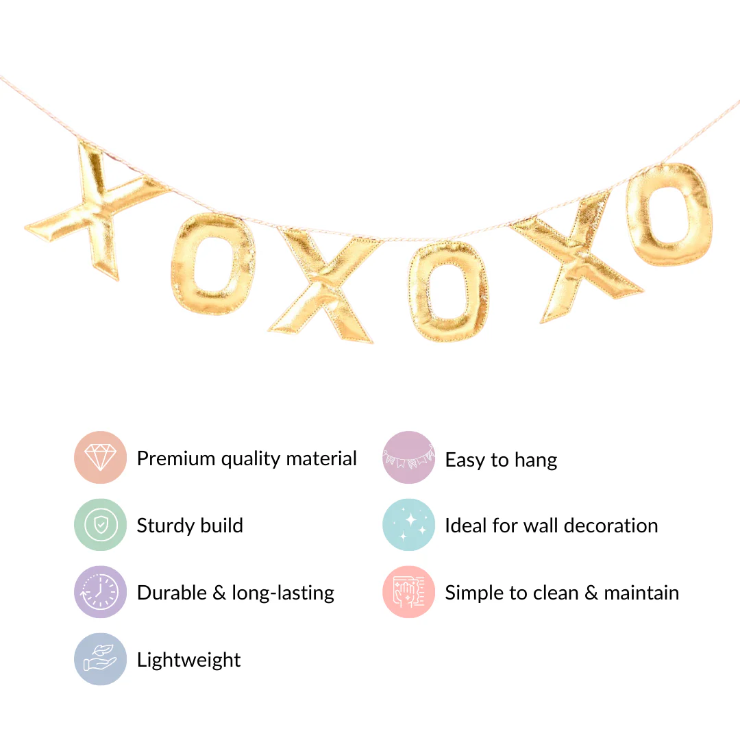 XOXO Gold Faux Leather Bunting For Wall Decoration 78 Inch - Image 5