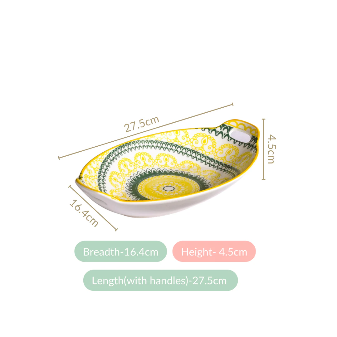 Yellow And Green Mandala Ceramic Platter Set Of 2 - Image 4