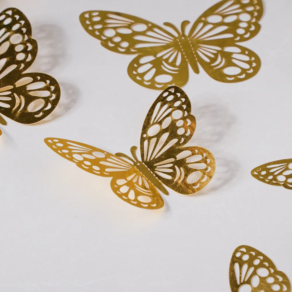 Yellow Gold Butterfly 3D Wall Stickers Set Of 12 - Image 3