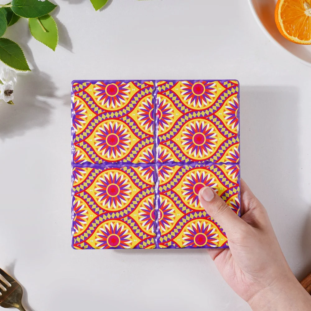 Yellow Pink European Ceramic Tiled Trivet - Image 4
