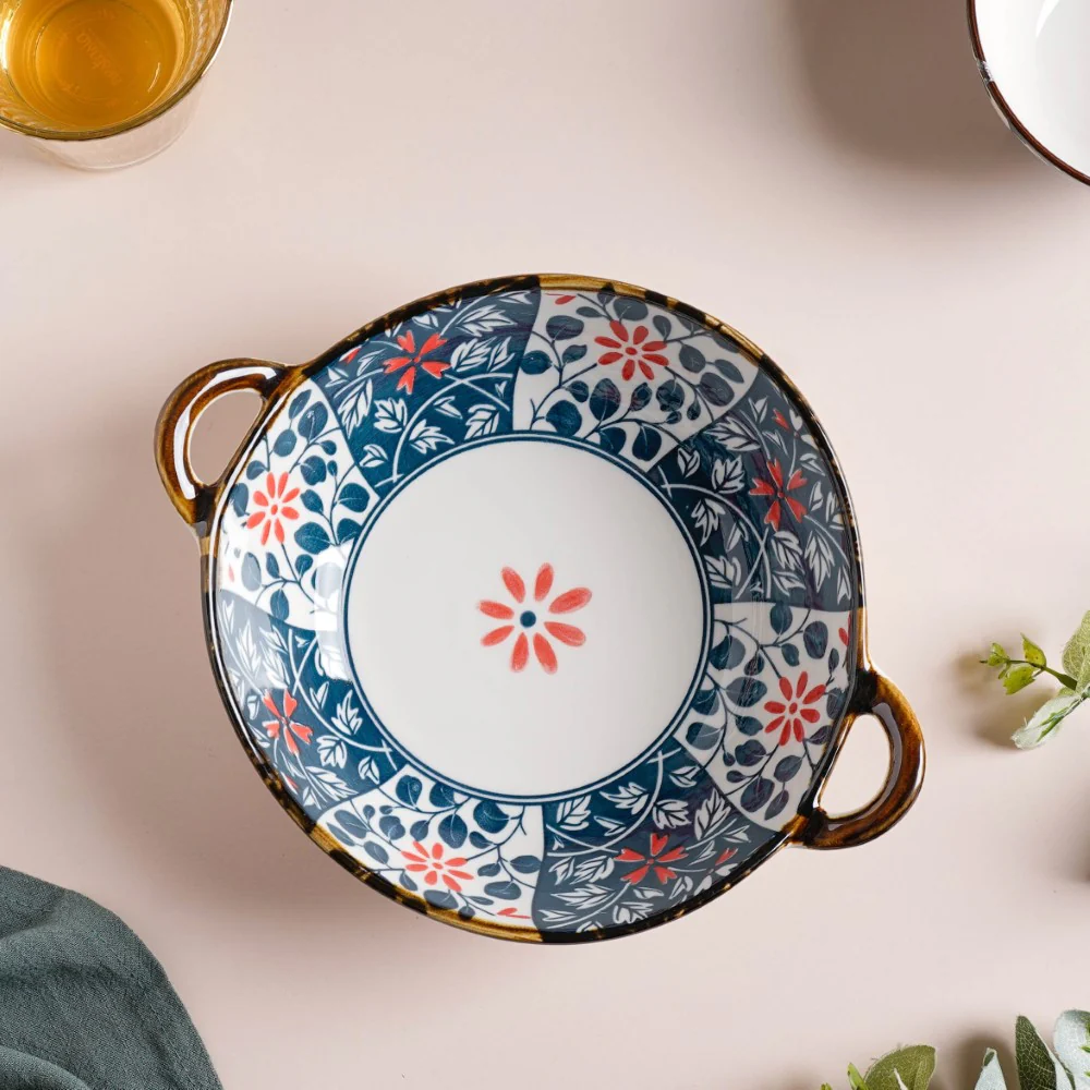 Yugana Floral Patterned Serving Bowl With Handles 9 Inch 500 ml - Image 3