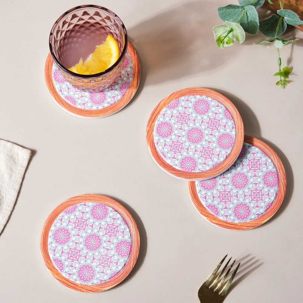 Zellij Floral Art Ceramic Coaster Purple Set of 4 - Image 4